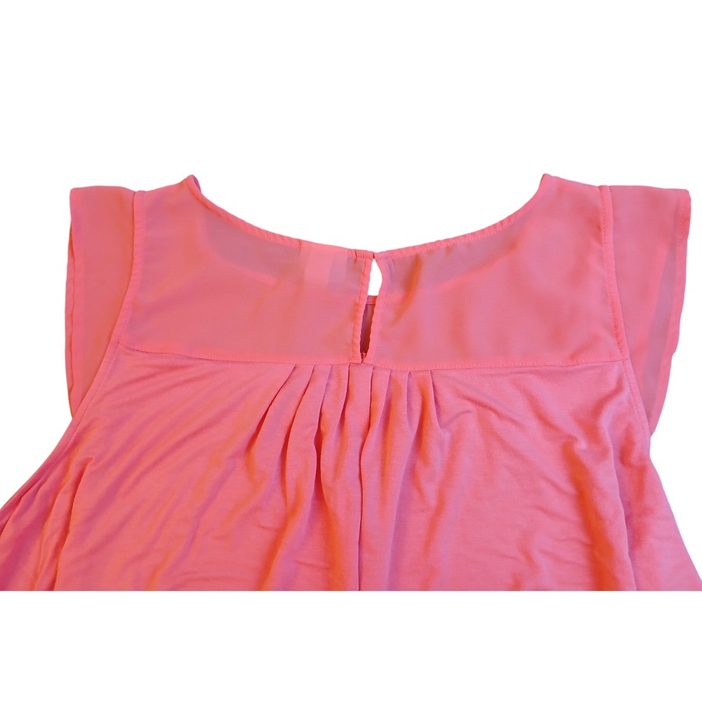 Merona Womens XXL Coral Pink Sleeveless Babydoll Top Sheer Yoke Pleated Blouse - Picture 7 of 7